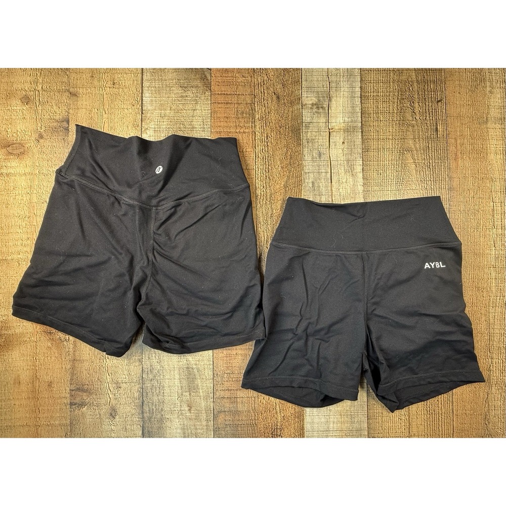 AYBL Biker Shorts Womens Medium Black High Waisted Workout Gym Set of 2